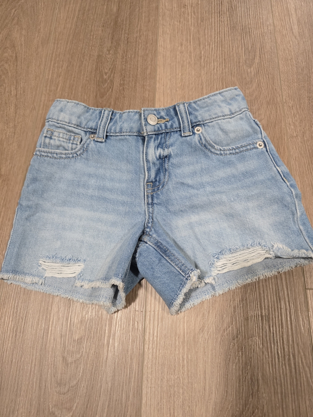 Girls Distressed Shorts Light Denim Jeans Blue Adjustable Waist Size 6 Small